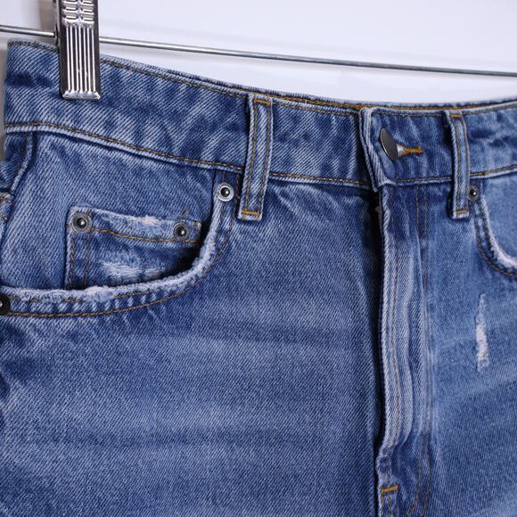 ZARA High Rise Distressed Shorts Classic Blue Denim Button Fly Casual Women's 2 - Picture 5 of 10